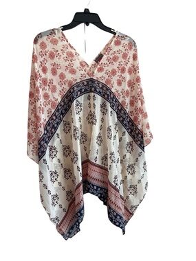 Vince Camuto Boho Kimono Top Women’s M/L Sheer Floral Poncho Blouse Flowy Tunic